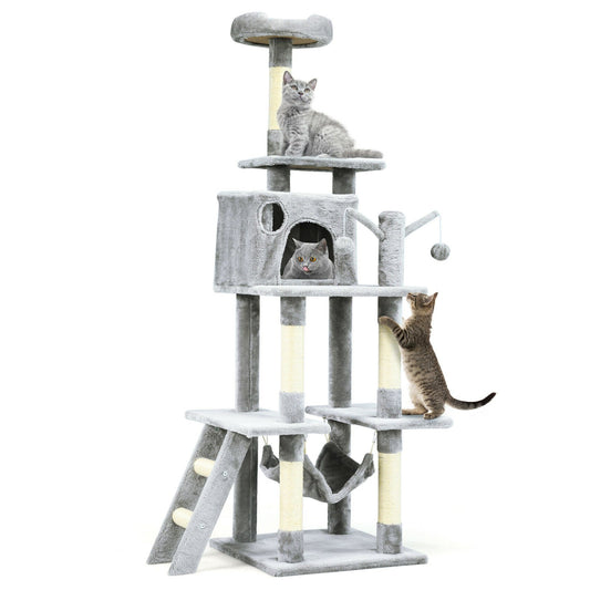 66 Inch Cat Tree Condo Kitten Multi-Level Activity Center, Gray at Gallery Canada