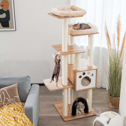 Indoor Cat Tree Tower with Platform Scratching Posts, Beige