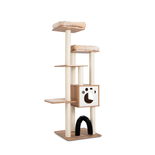 Indoor Cat Tree Tower with Platform Scratching Posts, Beige