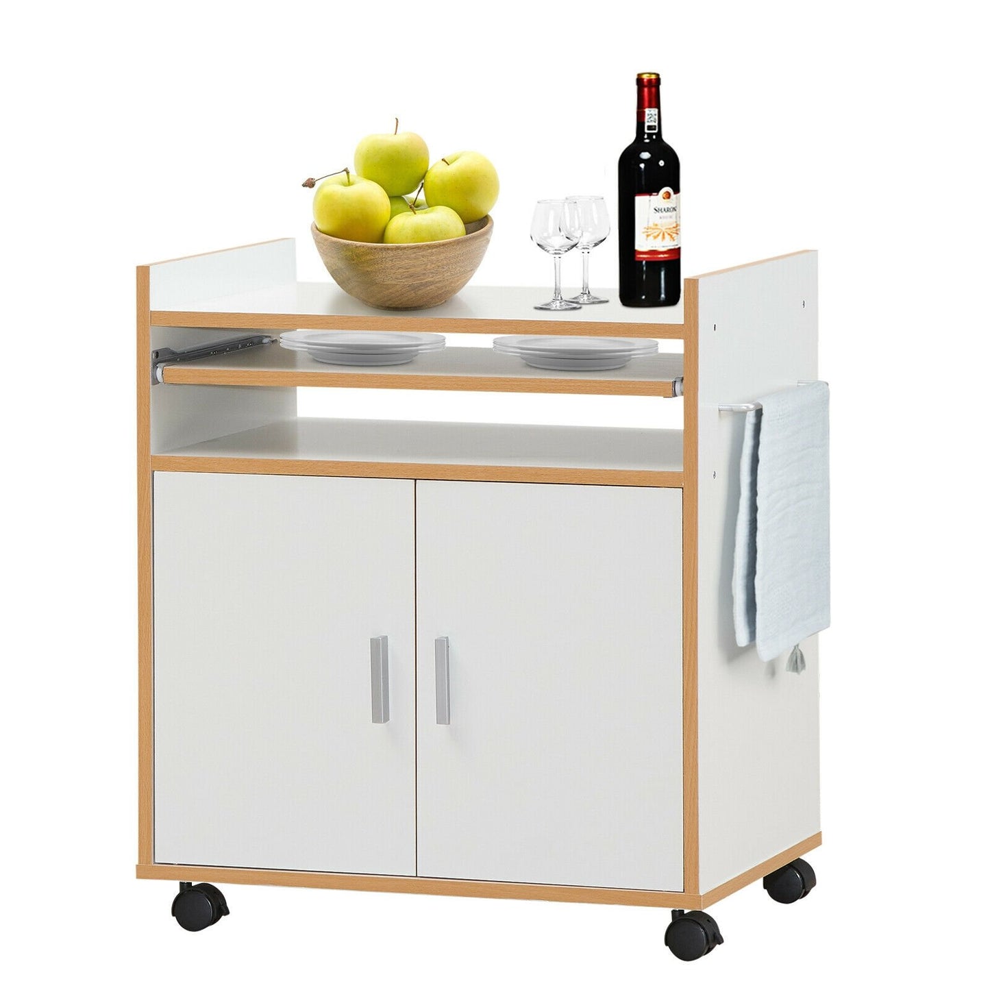 Kitchen Island on Wheels with Removable Shelf and Towel Rack, White