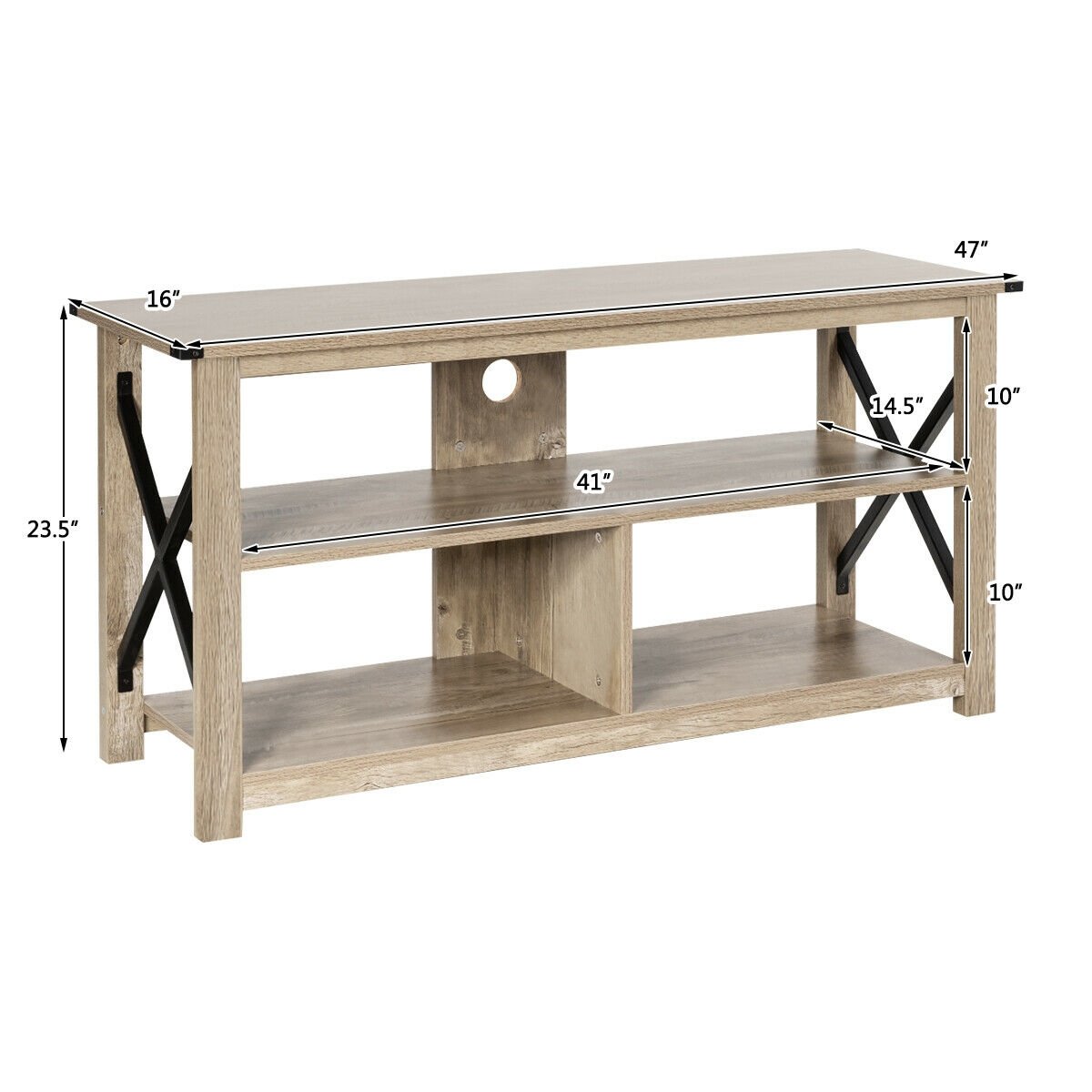 Modern Farmhouse TV Stand Entertainment Center for TV's up to 55-Inch with Open Shelves, Gray at Gallery Canada