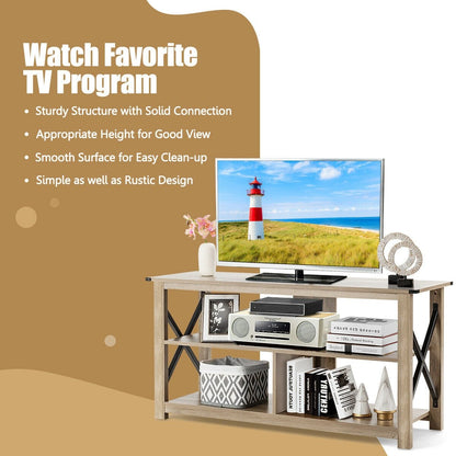 Modern Farmhouse TV Stand Entertainment Center for TV's up to 55-Inch with Open Shelves, Gray at Gallery Canada