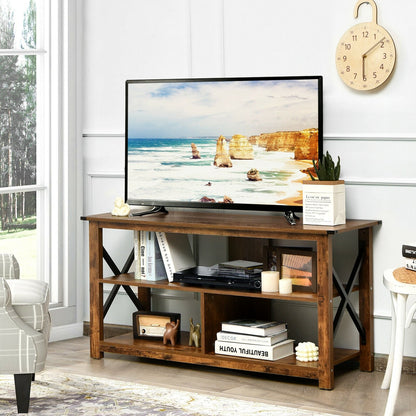 Modern Farmhouse TV Stand Entertainment Center for TV's up to 55-Inch with Open Shelves, Brown