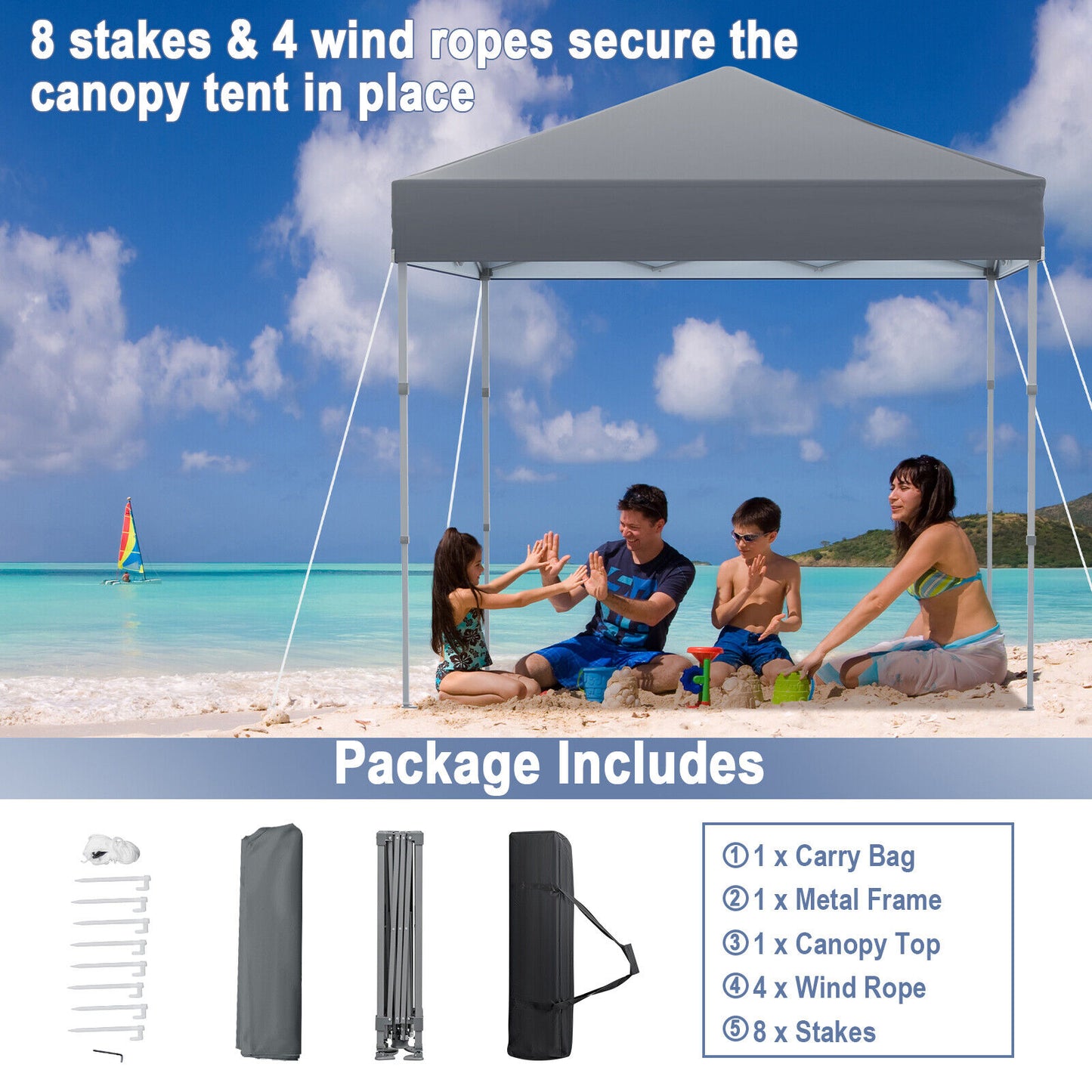 6.6 x 6.6 Feet Pop-Up Canopy Tent, UPF 50+ Sun Protection, Gray Canopies at Gallery Canada