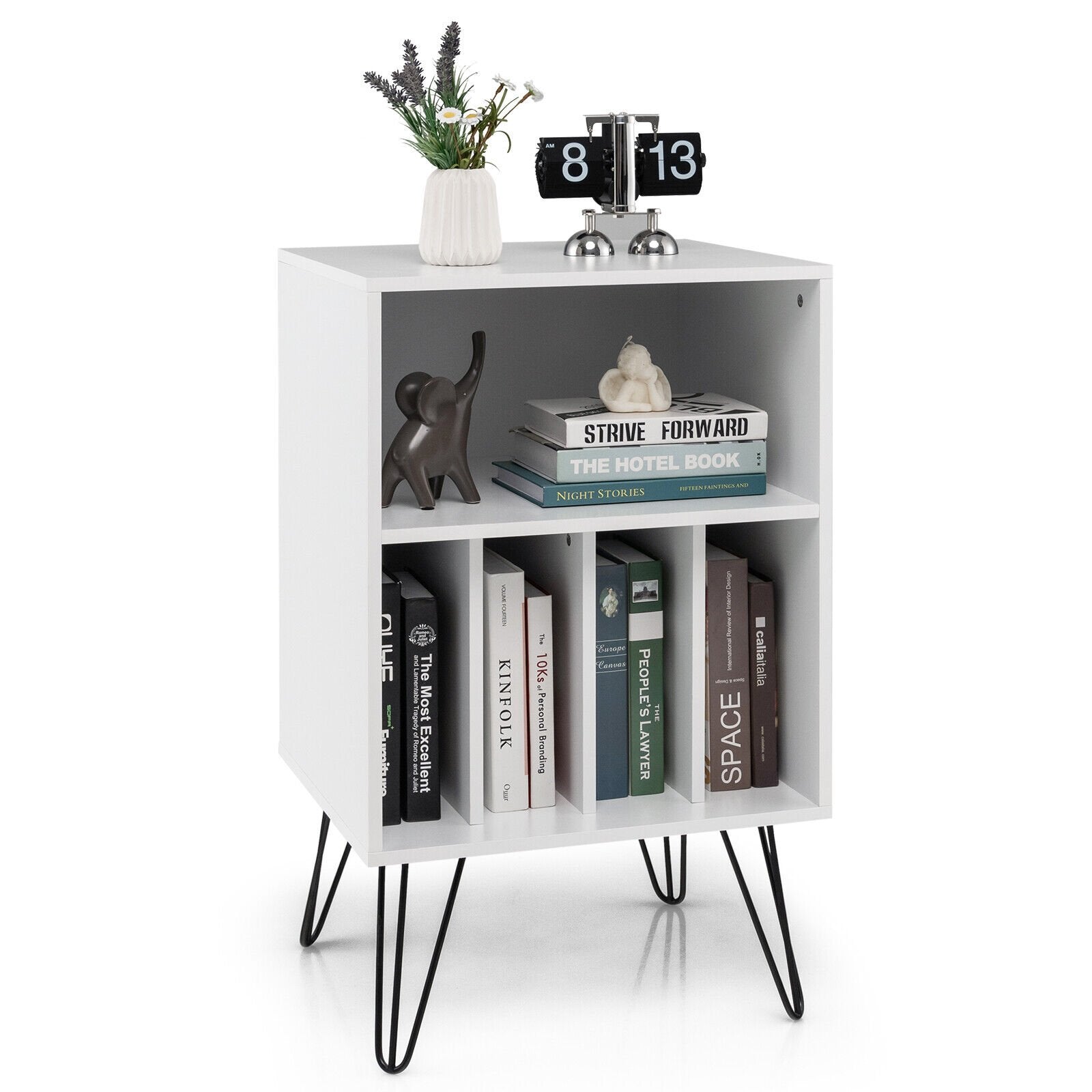 Freestanding Record Player Stand Record Storage Cabinet with Metal Legs, White at Gallery Canada