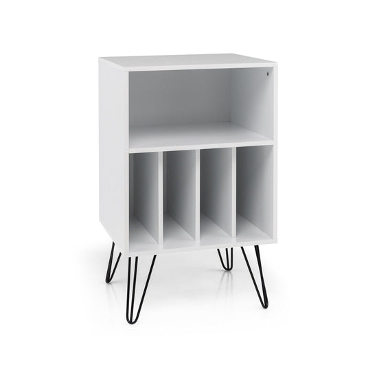Freestanding Record Player Stand Record Storage Cabinet with Metal Legs, White