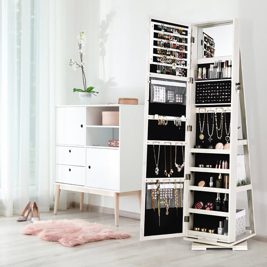 Rotatable 2-in-1 Lockable Jewelry Cabinet, Full-Length Mirror, White Jewelry Armoires White at Gallery Canada