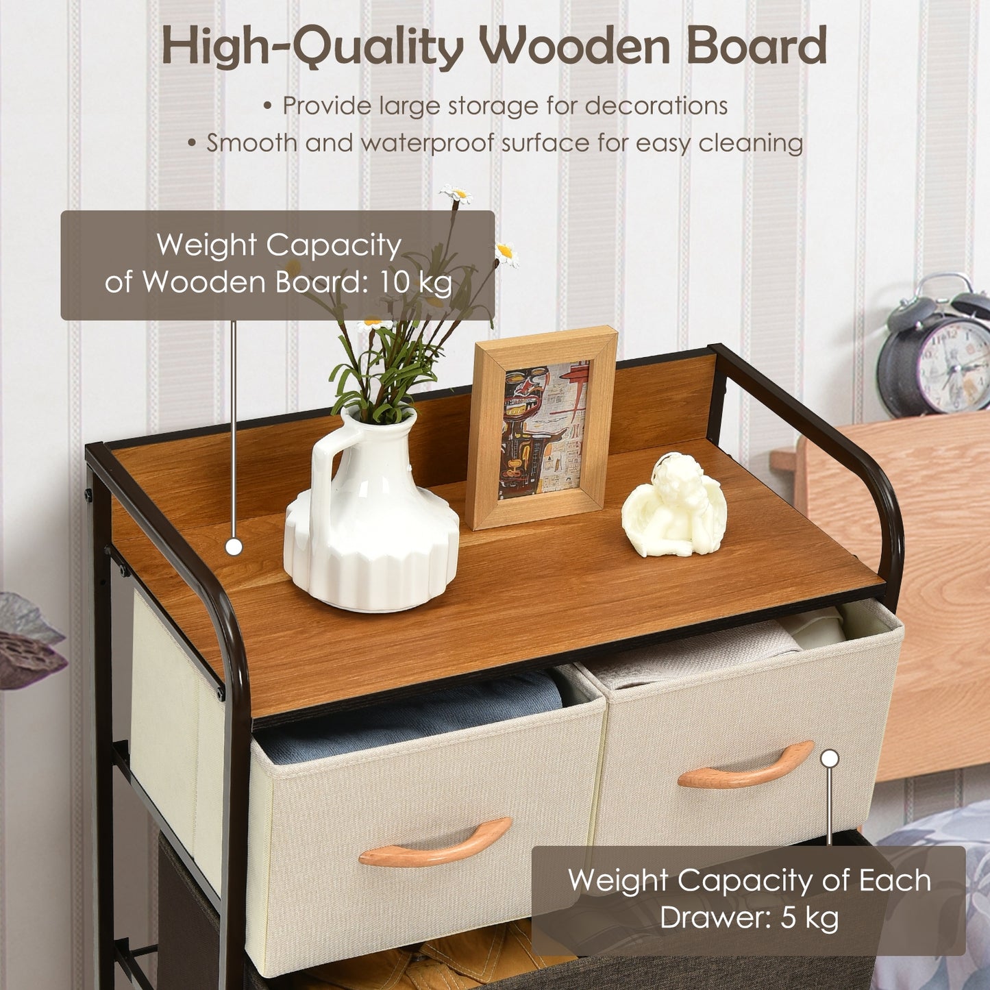 4-Tier Organizer Tower, Steel Frame, Wooden Top, 5-Drawer Dresser, Multicolor Dressers & Chests at Gallery Canada