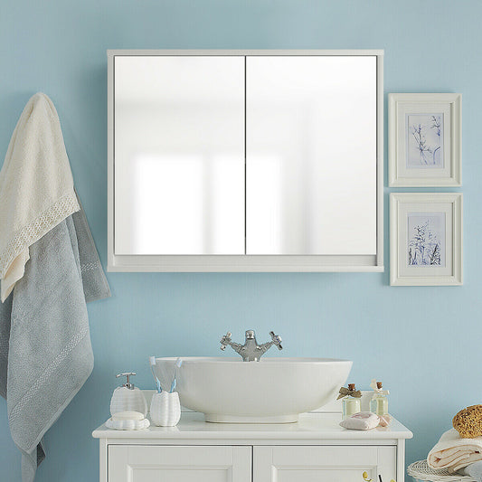 2-Door Wall-Mounted Bathroom Mirrored Medicine Cabinet, White