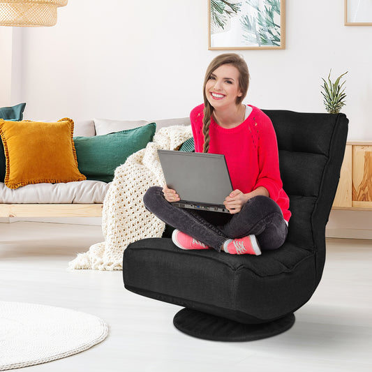 5-Position Folding Floor Gaming Chair, Black Floor Chairs Black at Gallery Canada