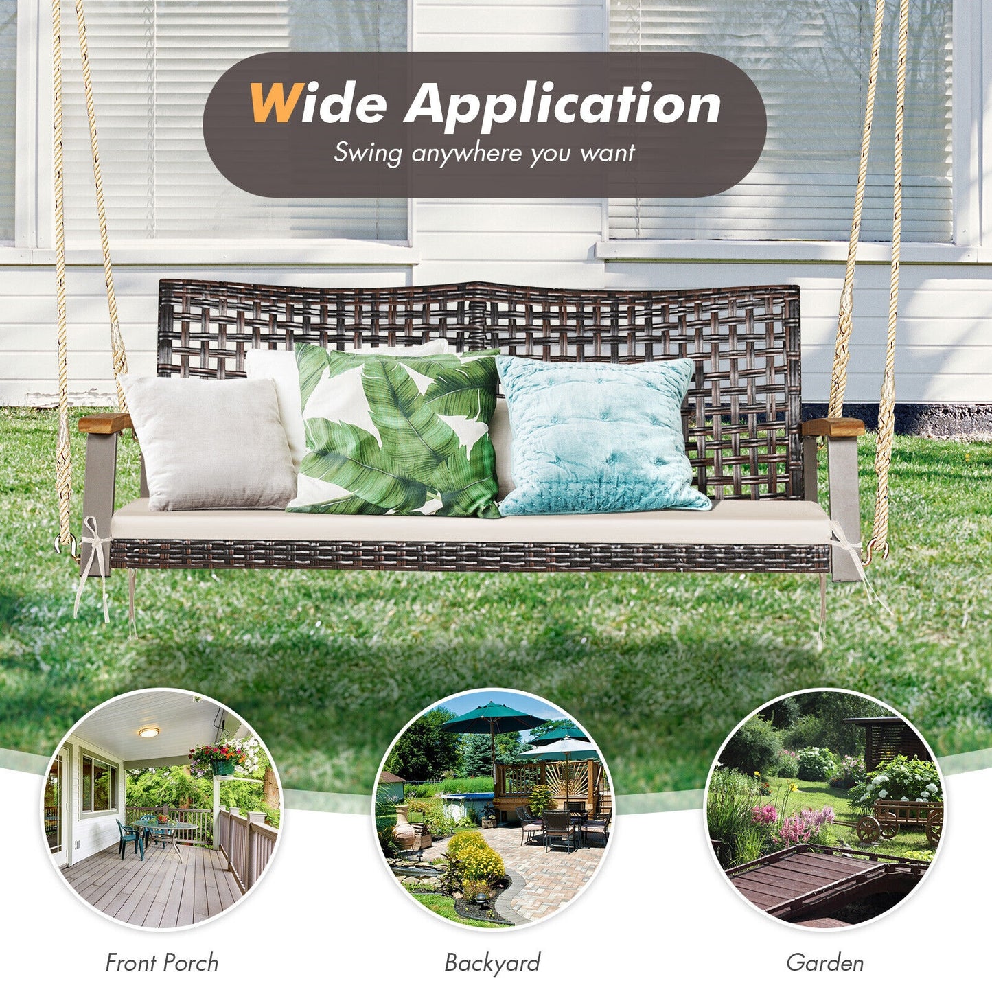2-Person Rattan Hanging Swing Chair, Off White Porch Swings at Gallery Canada