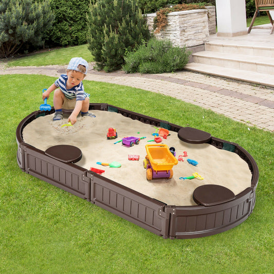 Sandbox with Built-in Corner Seat and Bottom Liner, Brown Sandboxes Brown at Gallery Canada