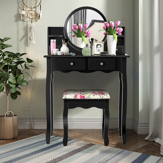 Girls Makeup Vanity Table Set With Drawers, Oval Mirror, Black Makeup Vanities Black at Gallery Canada