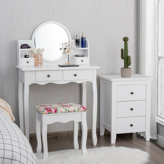 Makeup Vanity Table Set Girls Dressing Table with Drawers Oval Mirror, White Makeup Vanities White at Gallery Canada
