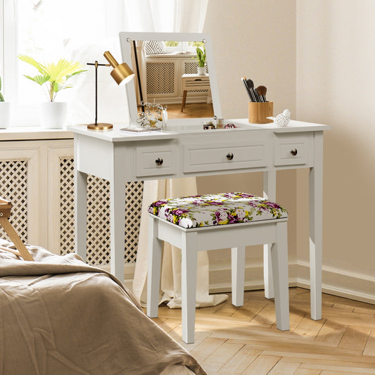 Vanity Dressing Table Set, Flip Top Mirror, 3 Drawers, White Makeup Vanities White at Gallery Canada