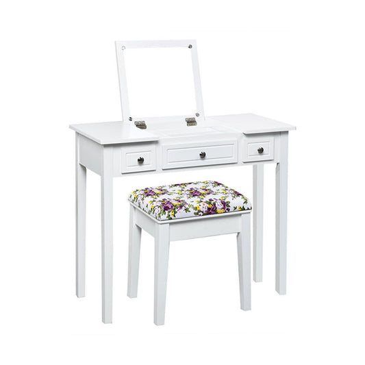 Vanity Dressing Table Set with Flip Top Mirror and 3 Drawers, White