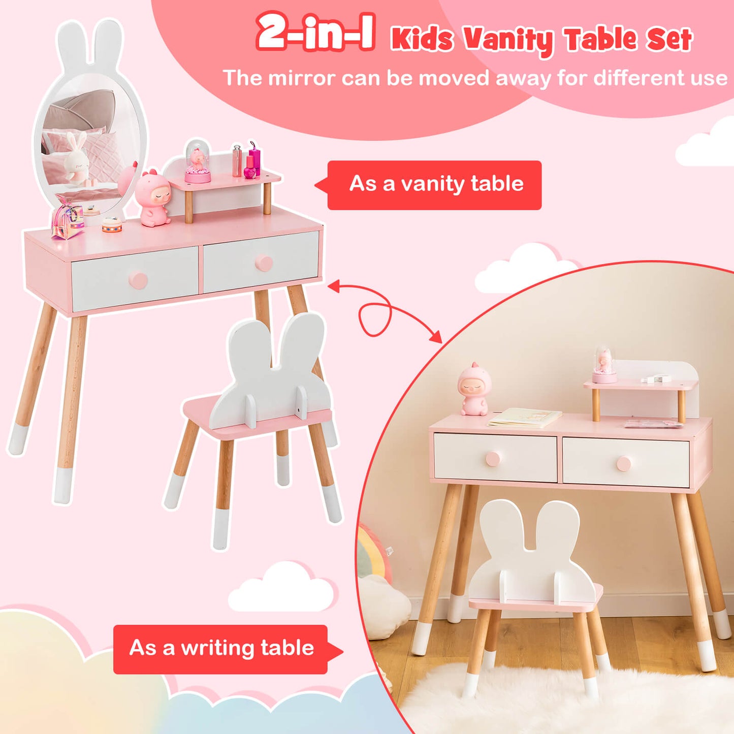 Kids Vanity Table And Chair Set, White Kids Vanities at Gallery Canada
