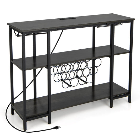 Industrial Wine Rack Wine Bar Cabinet with Storage Shelves, Gray