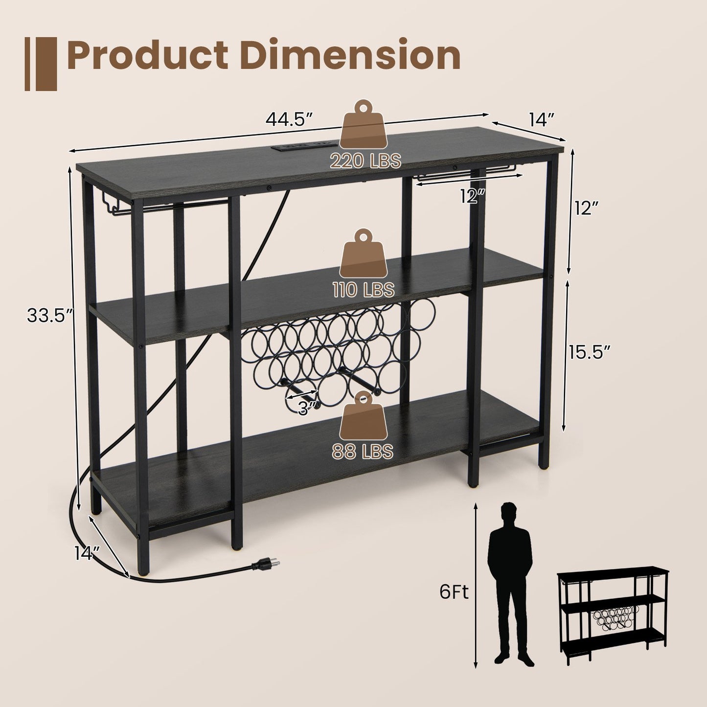 Industrial Wine Rack Wine Bar Cabinet with Storage Shelves, Gray at Gallery Canada