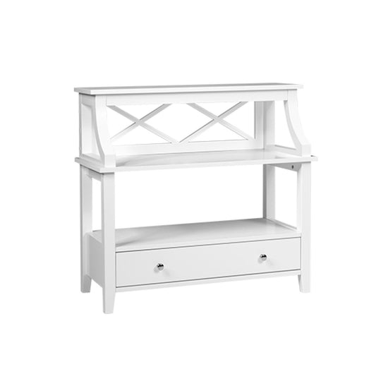 3-Tier Storage Rack End table Side Table with Slide Drawer , White