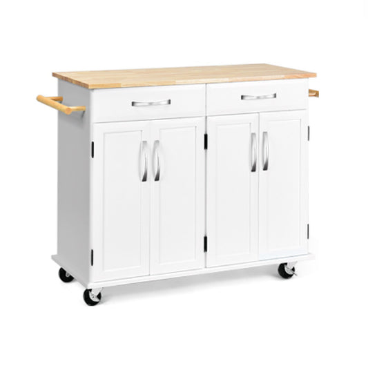 Wood Top Rolling Kitchen Trolley Island Cart Storage Cabinet, White at Gallery Canada