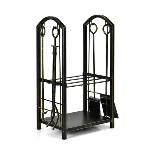 Fireplace Log Rack with 4 Pieces Fireplace Tools, Bronze at Gallery Canada
