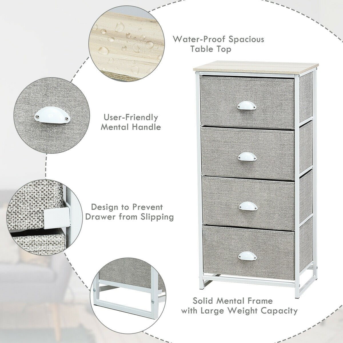 Chest Storage Tower Side Table Display Storage with 4 Drawers, Gray at Gallery Canada