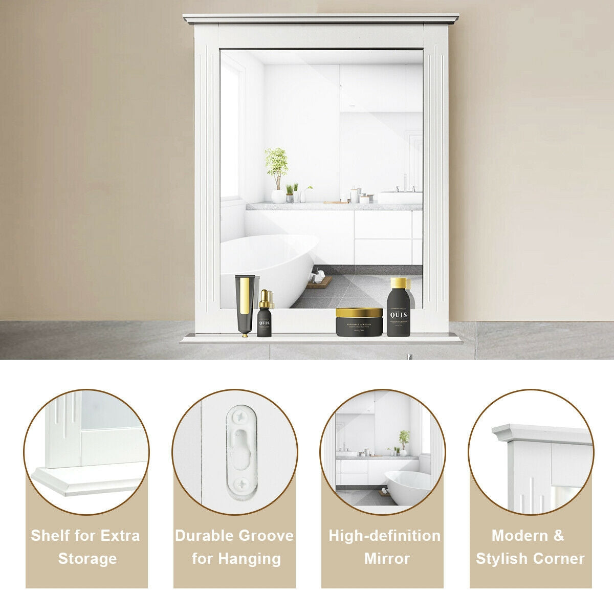 Wall Mounted Vanity Mirror With Shelf, White Wall Mirrors at Gallery Canada