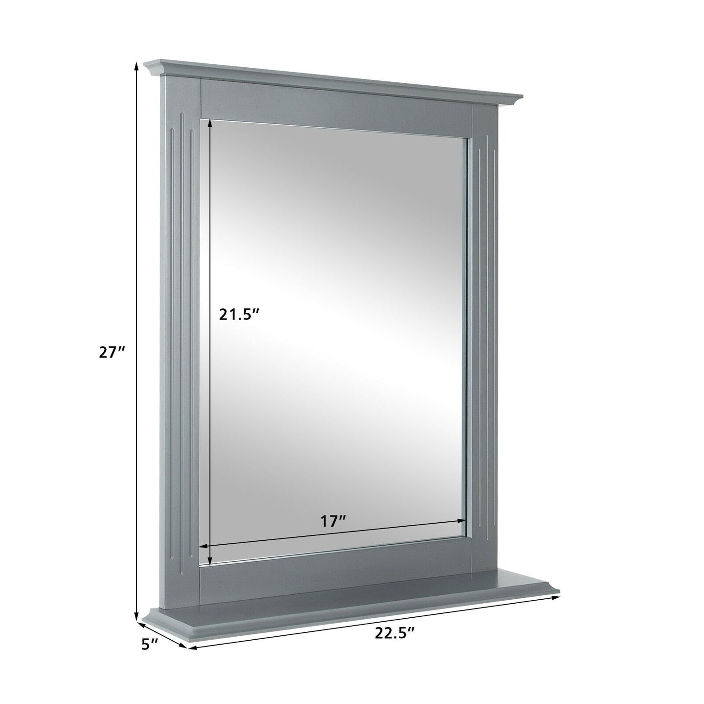 Wall-Mounted Multipurpose Vanity Mirror with Shelf, Gray at Gallery Canada