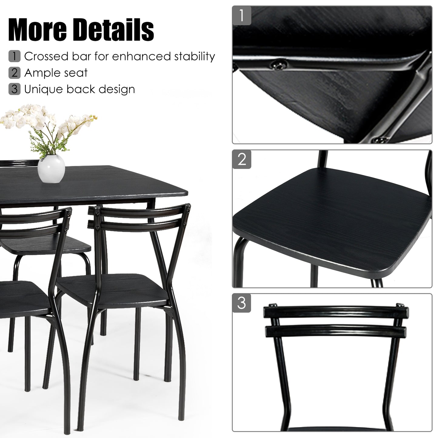 5 Pieces Dining Table Set with 4 Chairs, Black Dining Room Sets at Gallery Canada