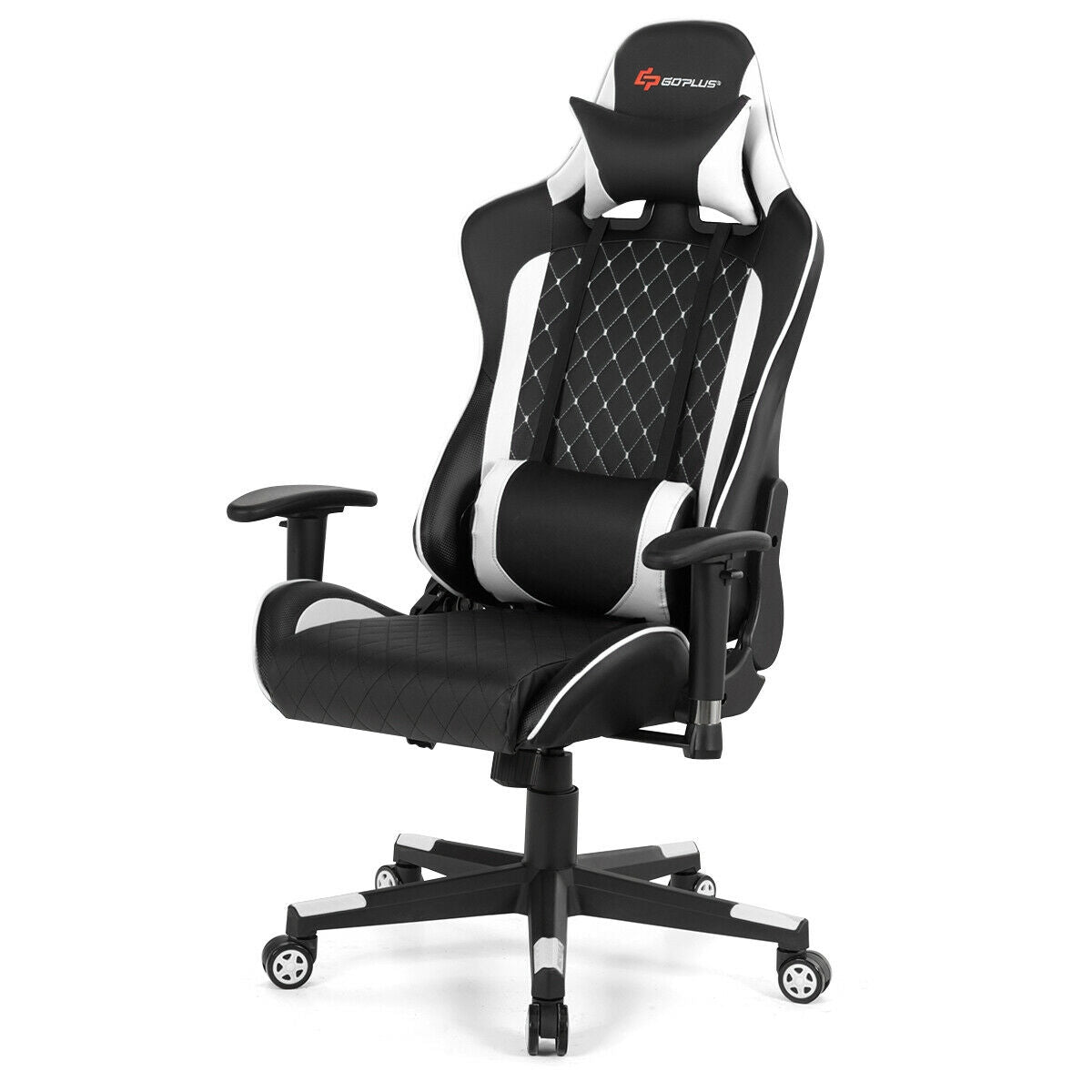 Massage Gaming Chair With Lumbar Support, Headrest, White Gaming Chairs at Gallery Canada