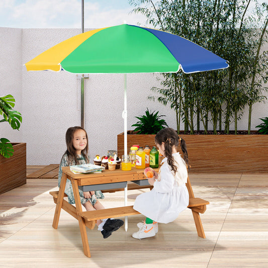 Kids 3-In-1 Water Sand Table, With Umbrella Play Boxes, Yellow Kids Table & Chair Sets Yellow at Gallery Canada