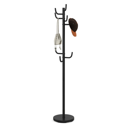 Metal Coat Rack Stand with 8 Sturdy Hooks and Metal Base, Black