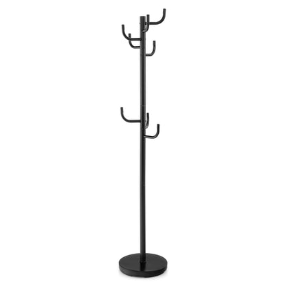 Metal Coat Rack Stand with 8 Sturdy Hooks and Metal Base, Black