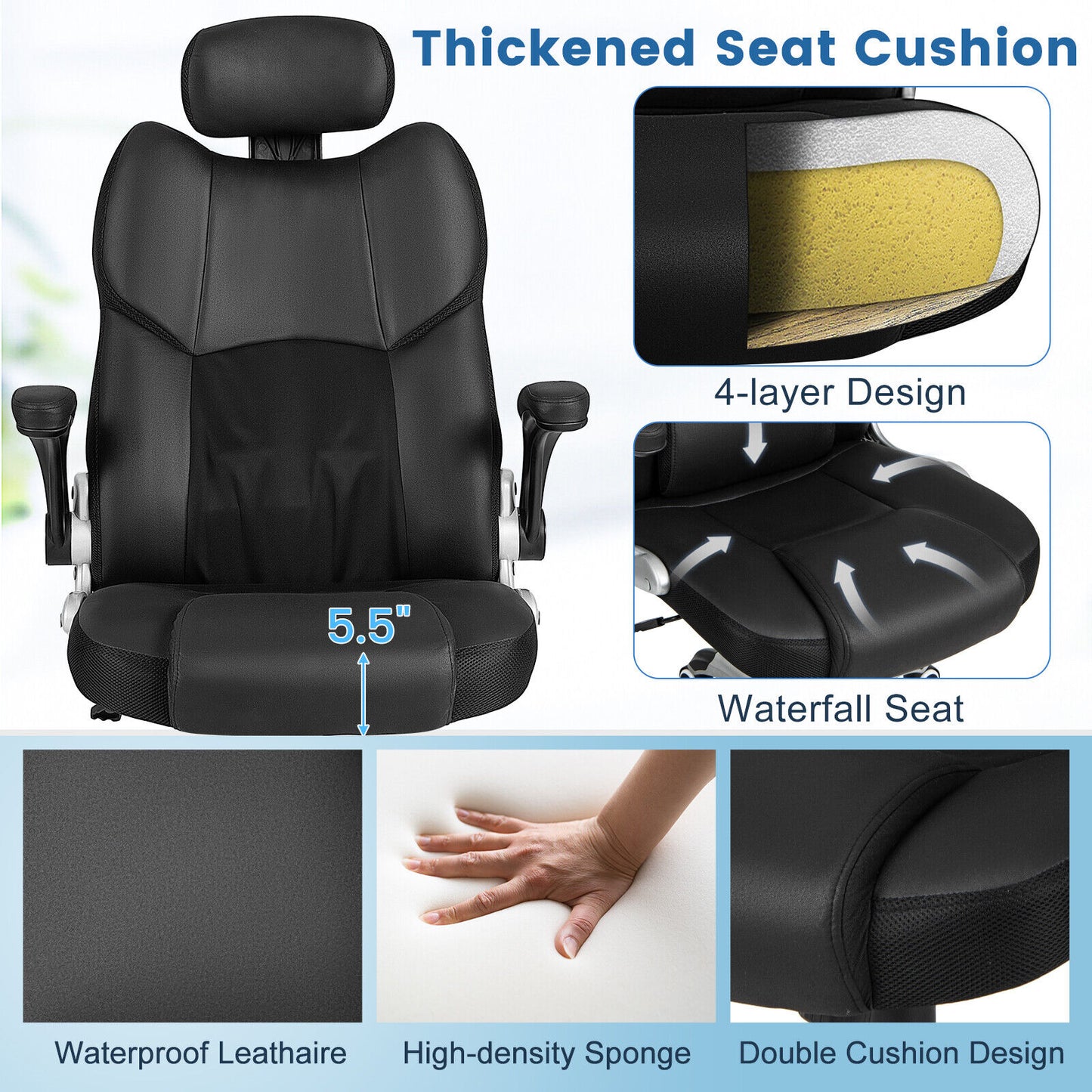 Adjustable Headrest Kneading Massage Office Chair, Black Executive Chairs at Gallery Canada