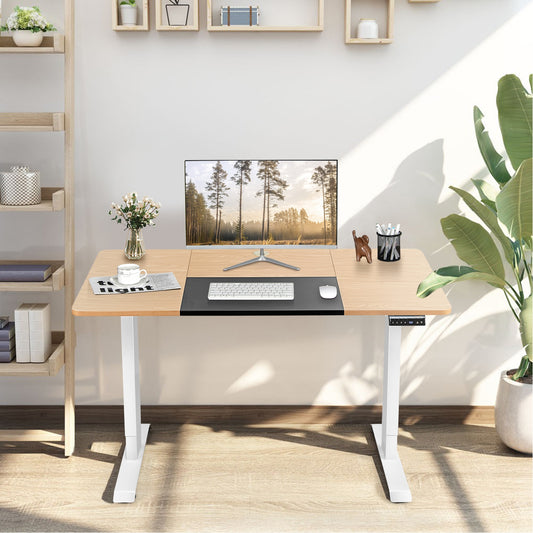 55 x 28 Inch Electric Standing Desk, Height Adjustable, Off White, Navy