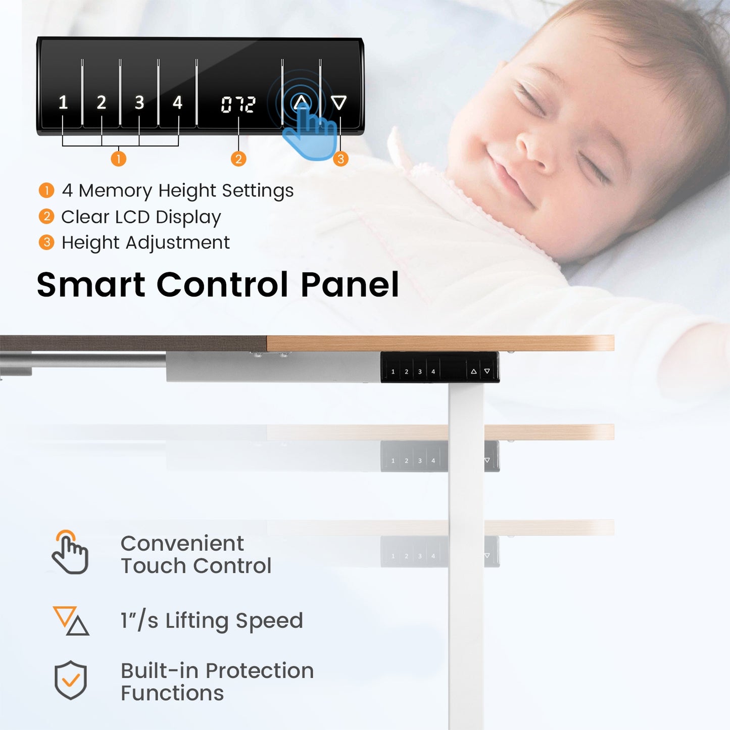 55 x 28 Inch Electric Standing Desk, Height Adjustable, Off White, Navy