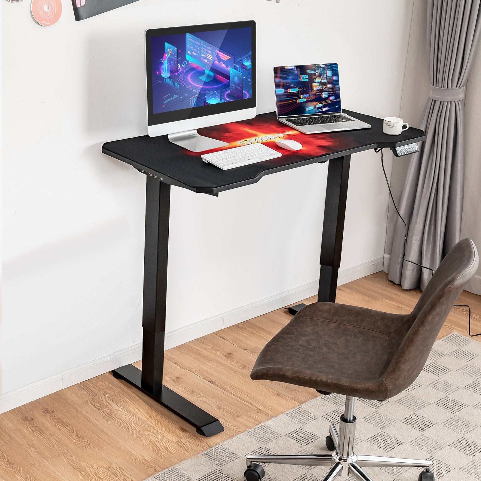 Electric Standing Gaming Desk with Height Adjustable Splice Board, Black at Gallery Canada