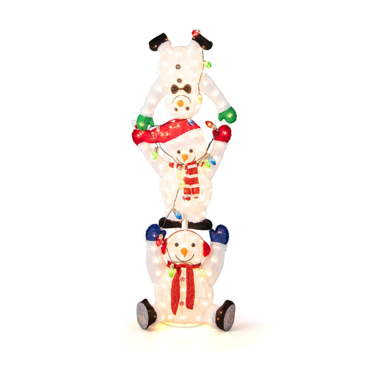 5.6 Feet Lighted Stacked Snowmen Christmas Decoration, Multicolor