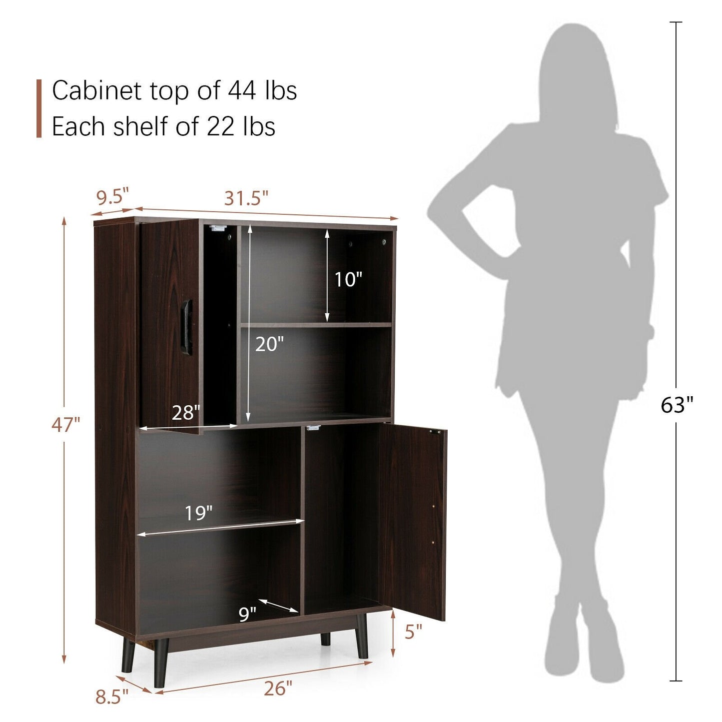 Sideboard Storage Cabinet with Door Shelf, Dark Brown at Gallery Canada
