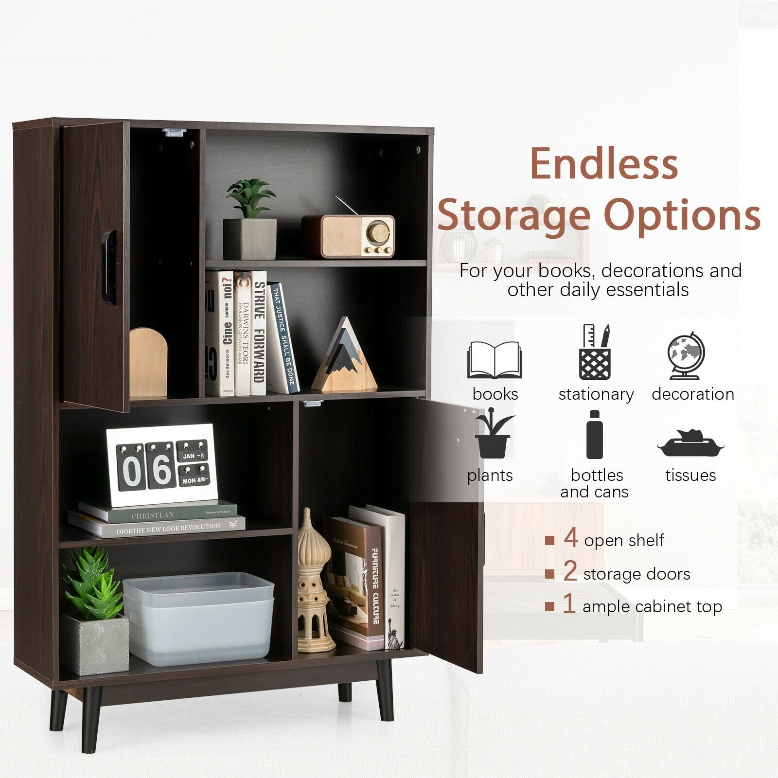 Sideboard Storage Cabinet with Door Shelf, Dark Brown at Gallery Canada
