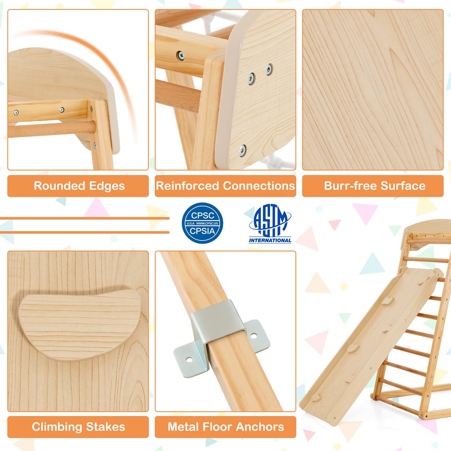 6-in-1 Jungle Gym Wooden Indoor Playground with Double-Sided Ramp and Monkey Bars, Natural Climbers & Slides at Gallery Canada