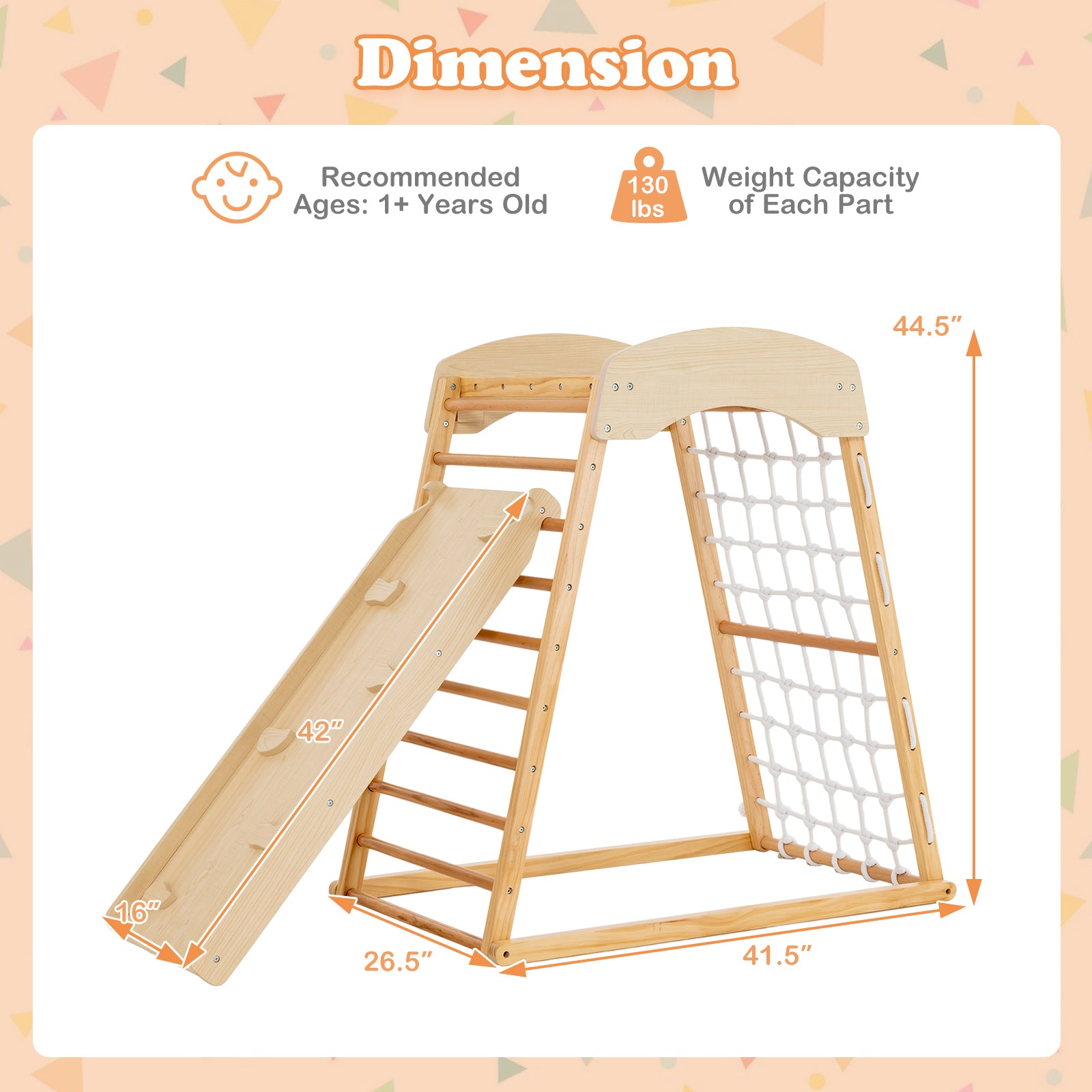 6-in-1 Jungle Gym Wooden Indoor Playground with Double-Sided Ramp and Monkey Bars, Natural Climbers & Slides at Gallery Canada