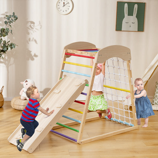 6-In-1 Jungle Gym, Wooden Indoor Playground, Double-Sided Ramp, Monkey Bars, Multicolor Climbers & Slides Multicolor at Gallery Canada