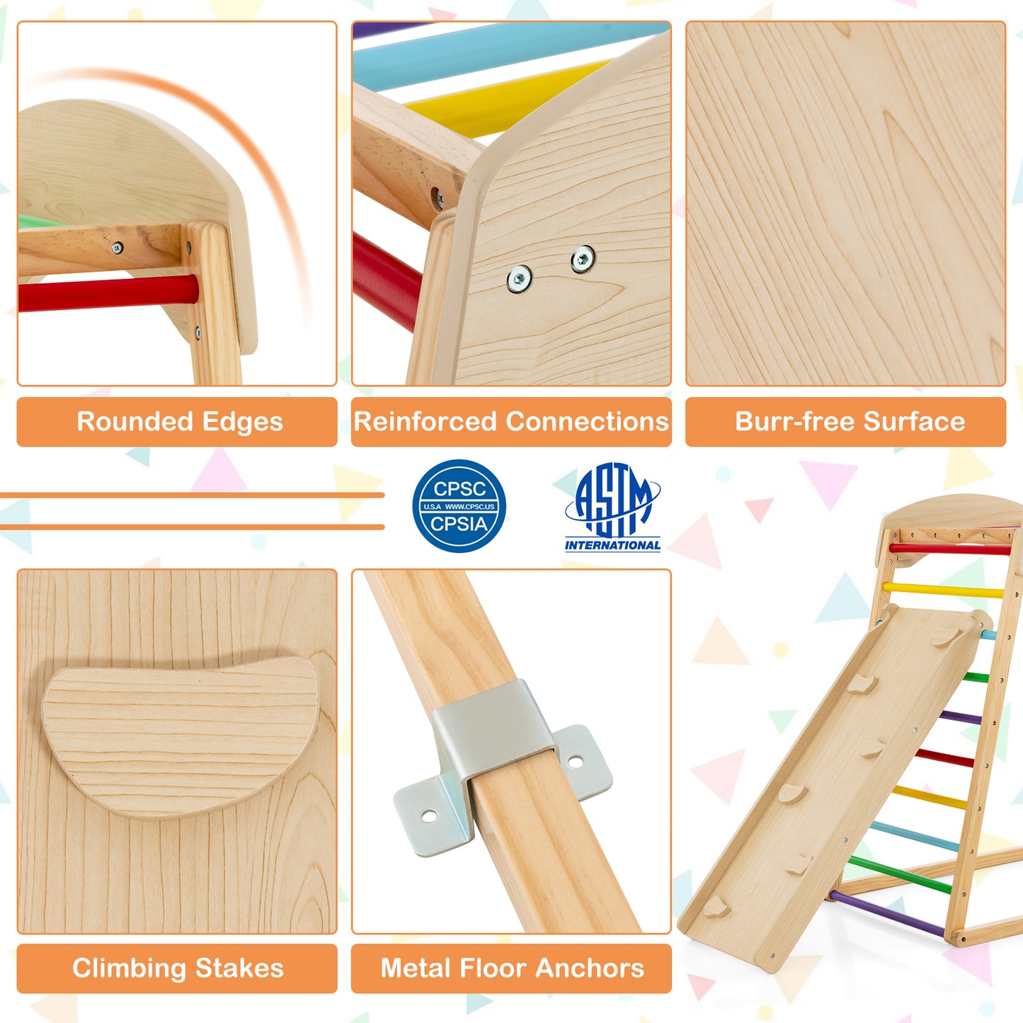 6-In-1 Jungle Gym, Wooden Indoor Playground, Double-Sided Ramp, Monkey Bars, Multicolor Climbers & Slides at Gallery Canada