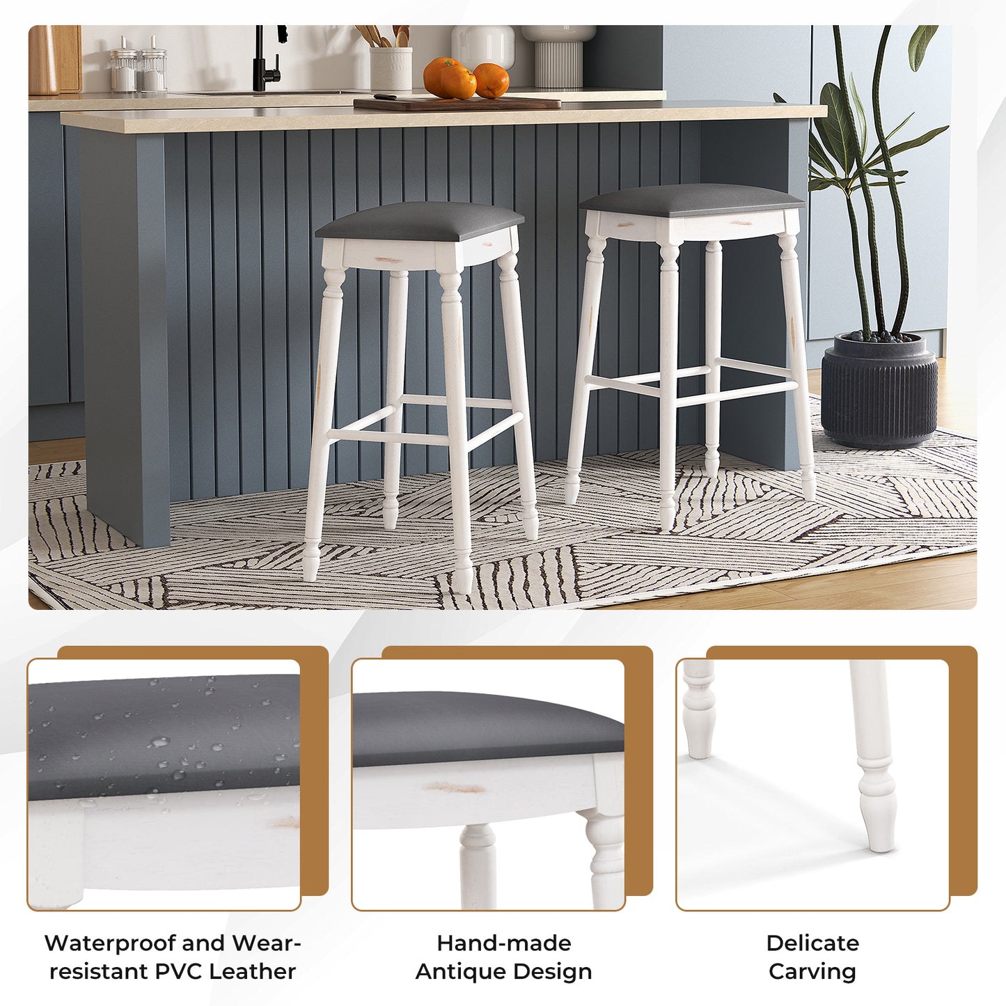 29 Inch Bar Stool Set of 2 with Padded Seat Cushions and Wood Legs-29 inches Bar Stools at Gallery Canada