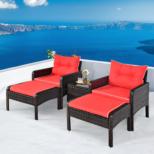 5 Pcs Patio Rattan Sofa Ottoman Furniture Set with Cushions, Red Patio Furniture Sets Red at Gallery Canada