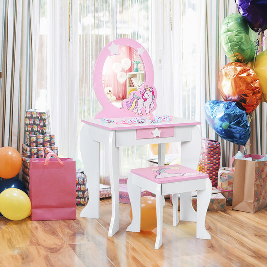 Kids Wooden Makeup Table And Chair Set, White Kids Vanities White at Gallery Canada