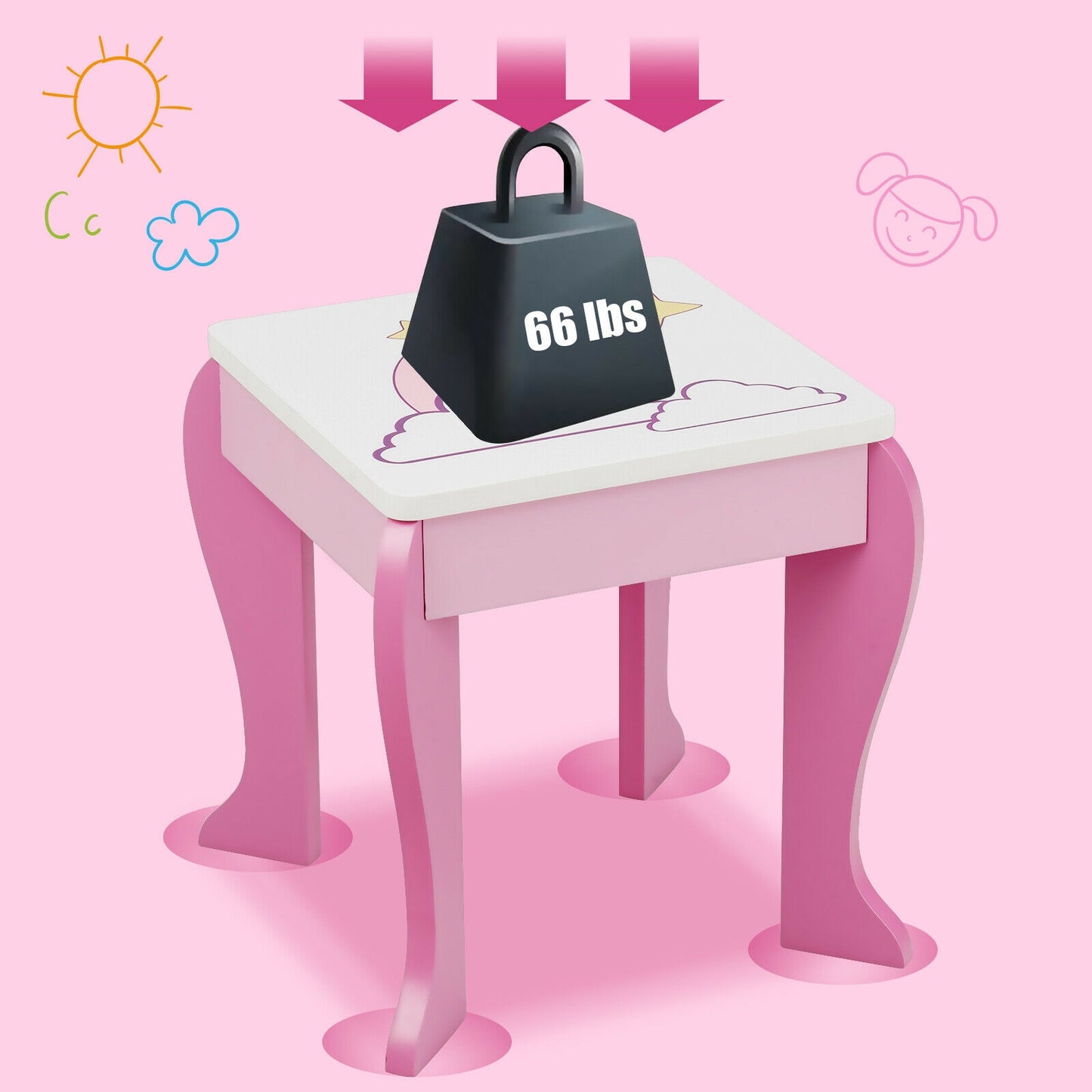 Kids Wooden Makeup Table And Chair Set, With Mirror And Drawer, Pink Kids Vanities at Gallery Canada