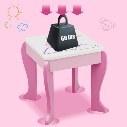 Kids Wooden Makeup Dressing Table and Chair Set with Mirror and Drawer, Pink at Gallery Canada